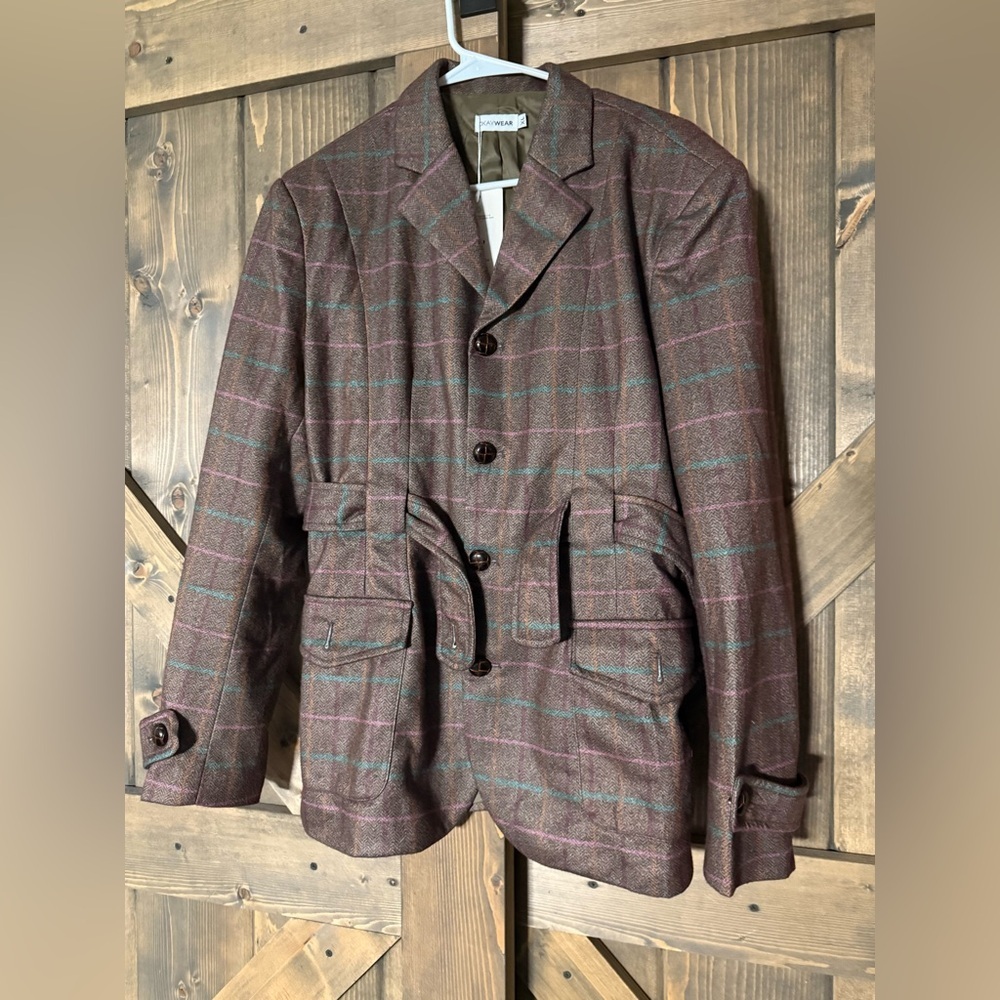 Checkered Blazer - Burgundy and Teal